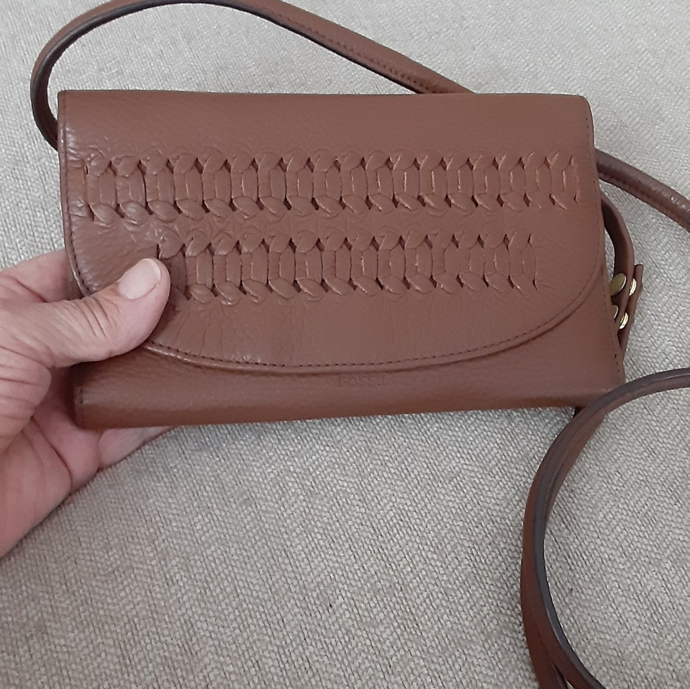 Fossil Elegant Brown Leather Crossbody Bag ,wallet - Picture 4 of 16